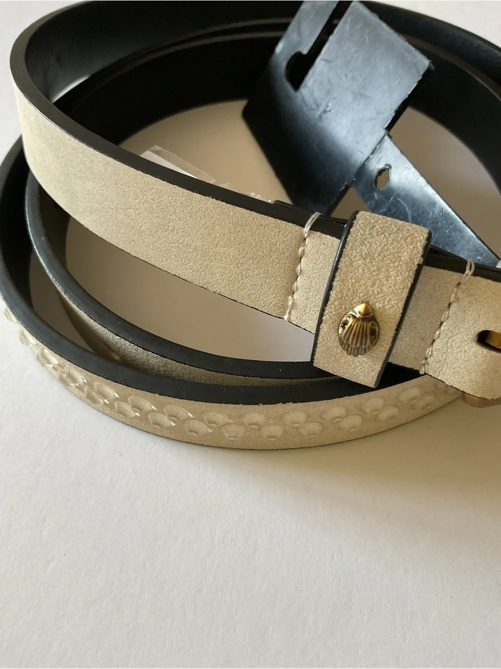 KURT GEIGER LONDON WOMENS BELT CLEAR STUDDED ON BONE FAUX LEATHER M/L NWT
